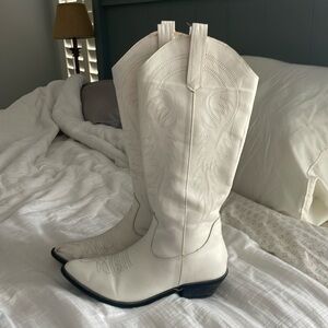 Adorable, white cow girl boots